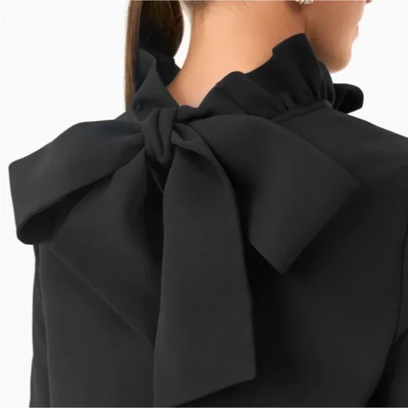 Tuckernuck Daphne Black Dress Bow Back Ruffle Neck XS